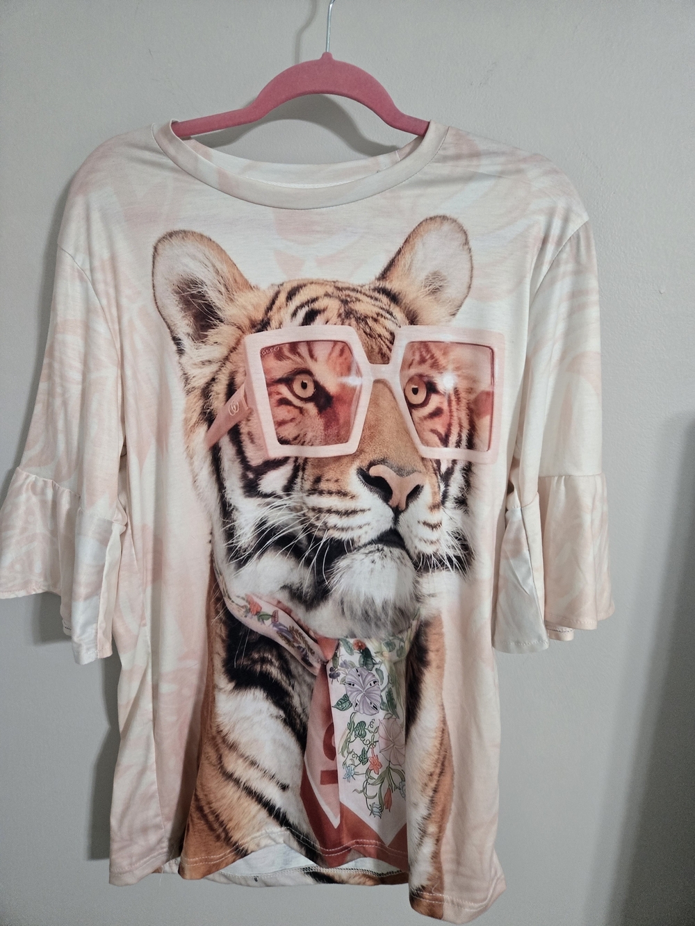 Women's Pink Tiger Graphic Ruffle Sleeve Tee - Picture 2 of 3